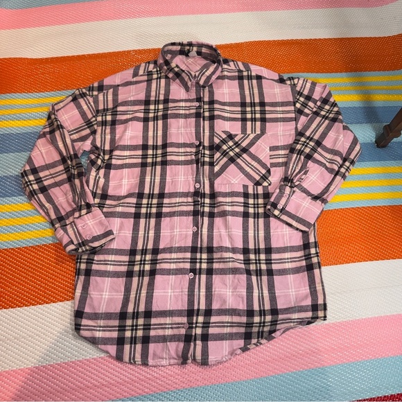 H&M Tops - H&M Pink Black Plaid Flannel Button Down Casual Shirt Women Size Medium
